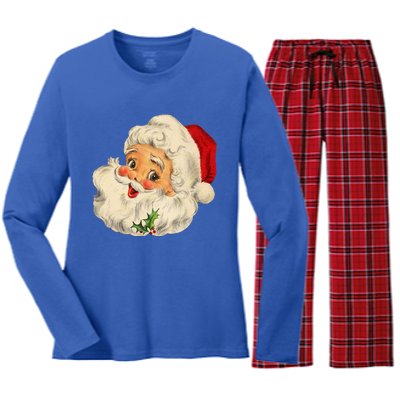 Cool Vintage Christmas Santa Claus Face Gift Women's Long Sleeve Flannel Pajama Set 