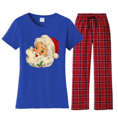 Cool Vintage Christmas Santa Claus Face Gift Women's Flannel Pajama Set