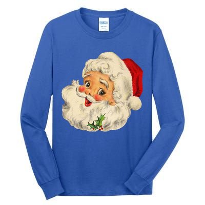 Cool Vintage Christmas Santa Claus Face Gift Tall Long Sleeve T-Shirt