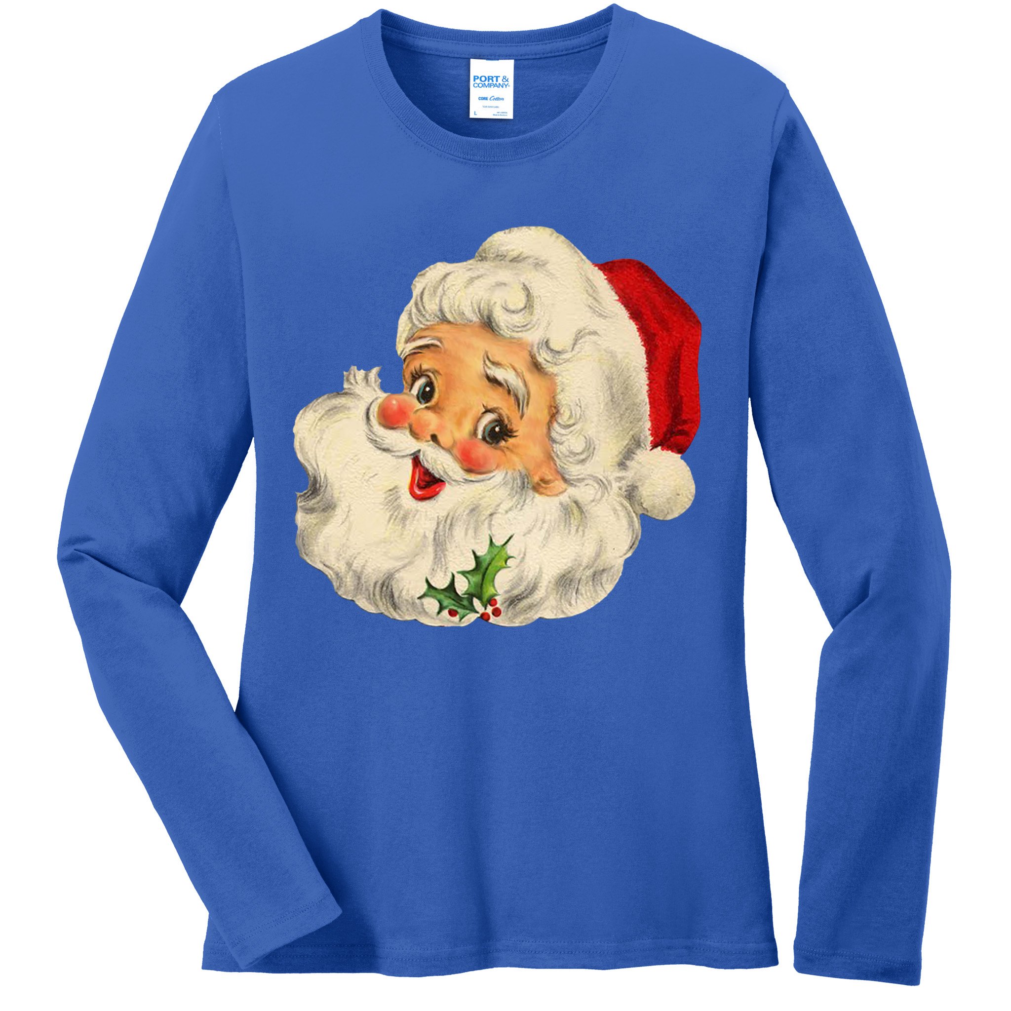 Cool Vintage Christmas Santa Claus Face Gift Ladies Long Sleeve Shirt