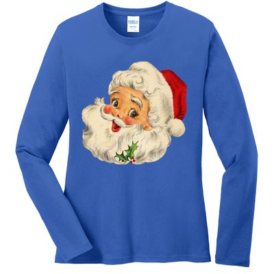 Cool Vintage Christmas Santa Claus Face Gift Ladies Long Sleeve Shirt