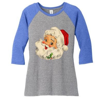 Cool Vintage Christmas Santa Claus Face Gift Women's Tri-Blend 3/4-Sleeve Raglan Shirt