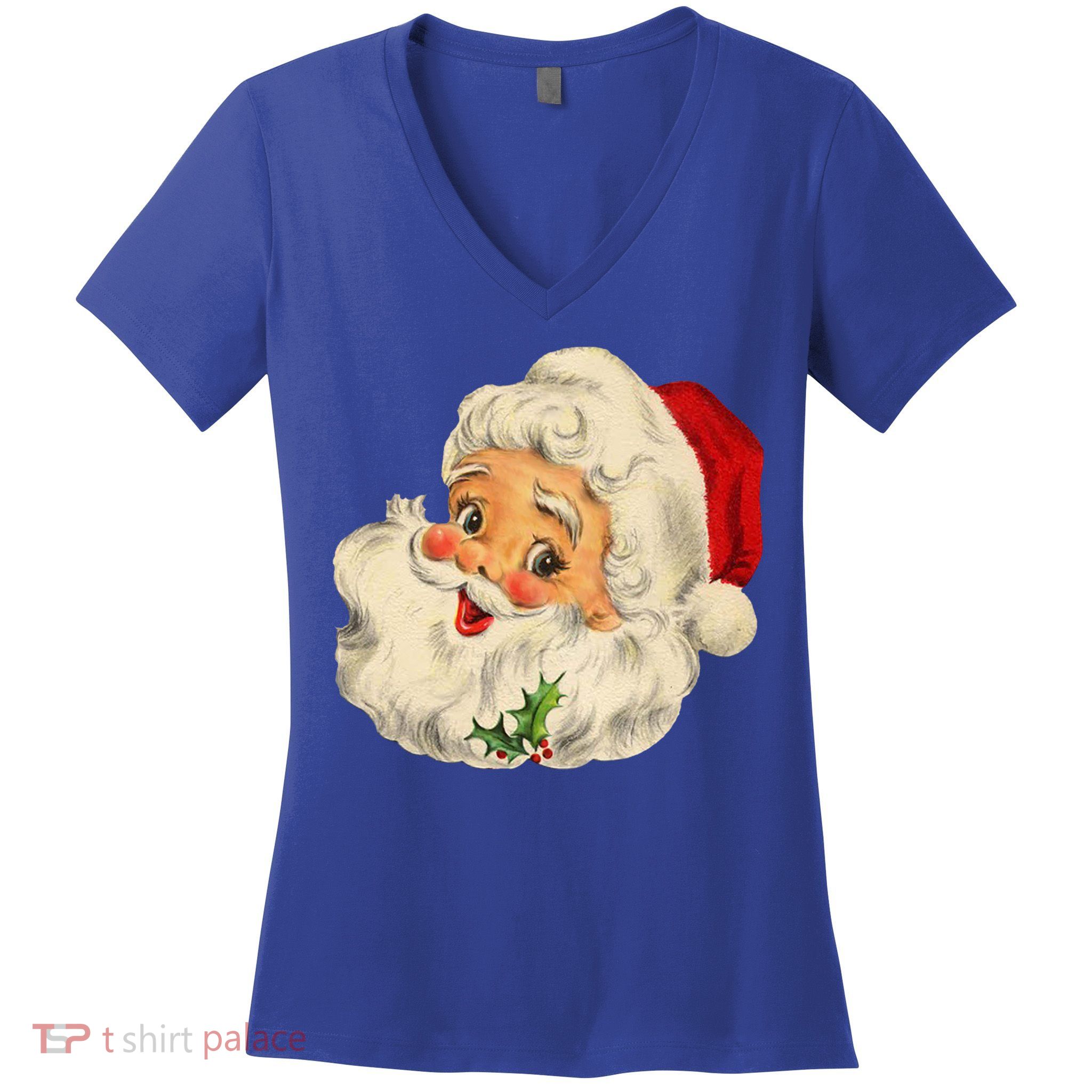 Cool Vintage Christmas Santa Claus Face Gift Women's V-Neck T-Shirt
