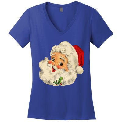 Cool Vintage Christmas Santa Claus Face Gift Women's V-Neck T-Shirt