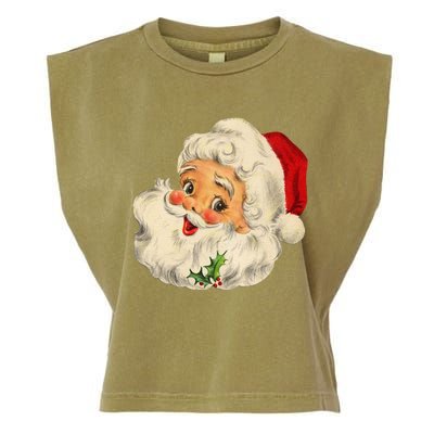 Cool Vintage Christmas Santa Claus Face Gift Garment-Dyed Women's Muscle Tee