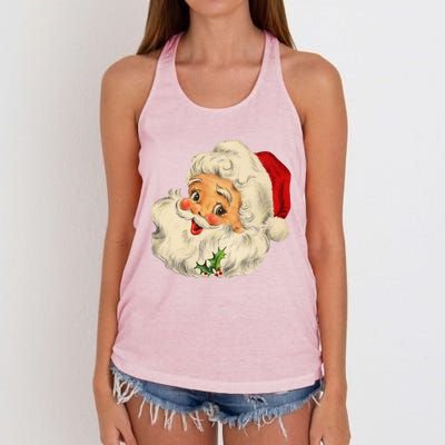 Cool Vintage Christmas Santa Claus Face Gift Women's Knotted Racerback Tank