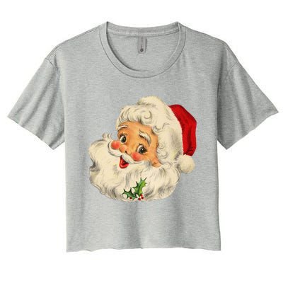 Cool Vintage Christmas Santa Claus Face Gift Women's Crop Top Tee