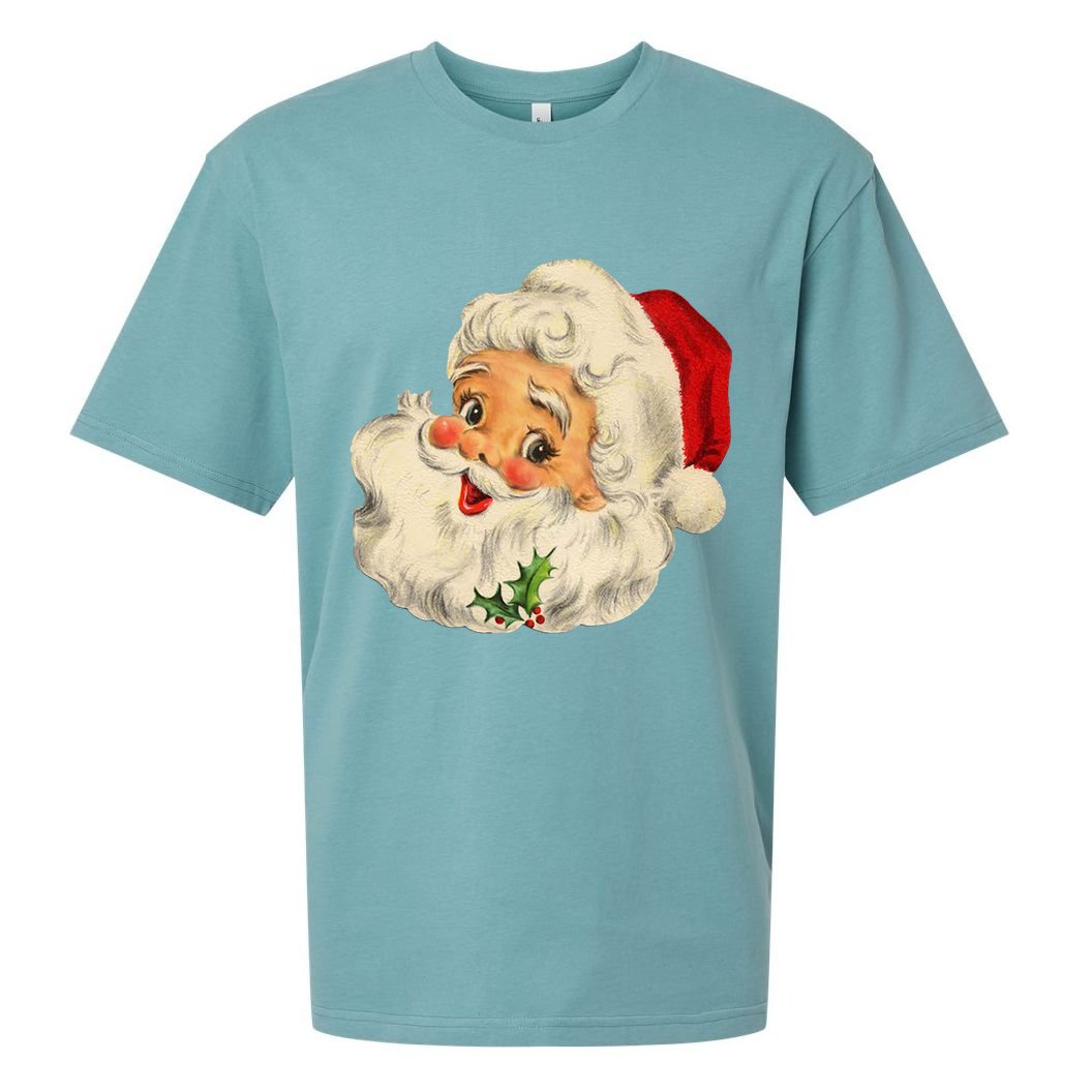 Cool Vintage Christmas Santa Claus Face Gift Sueded Cloud Jersey T-Shirt
