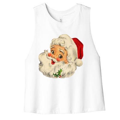 Cool Vintage Christmas Santa Claus Face Gift Women's Racerback Cropped Tank