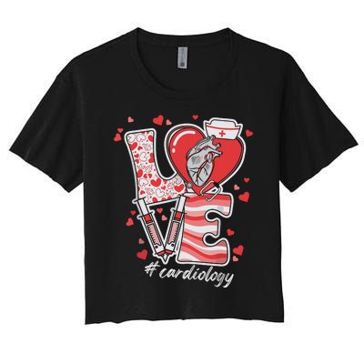 Cardiology Valentine Cardiac Nurse Cvicu Cath Lab Women's Crop Top Tee