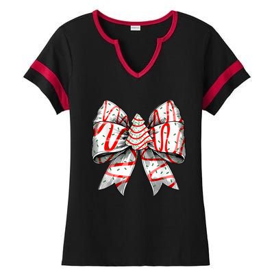 Christmas Vibes Coquette Bow Christmas Tree Cake Gift Ladies Halftime Notch Neck Tee