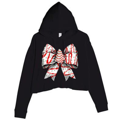 Christmas Vibes Coquette Bow Christmas Tree Cake Gift Crop Fleece Hoodie