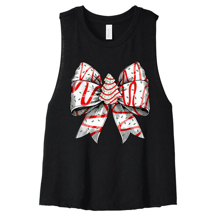 Christmas Vibes Coquette Bow Christmas Tree Cake Gift Women's Racerback Cropped Tank