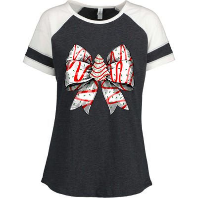 Christmas Vibes Coquette Bow Christmas Tree Cake Gift Enza Ladies Jersey Colorblock Tee