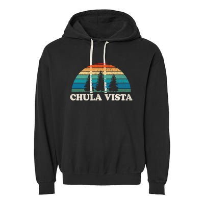 Chula Vista CA 70s Retro Throwback Design Garment-Dyed Fleece Hoodie