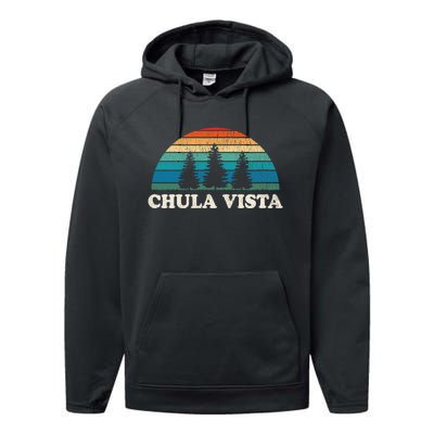 Chula Vista CA 70s Retro Throwback Design Performance Fleece Hoodie