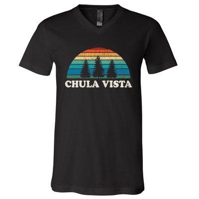 Chula Vista CA 70s Retro Throwback Design V-Neck T-Shirt