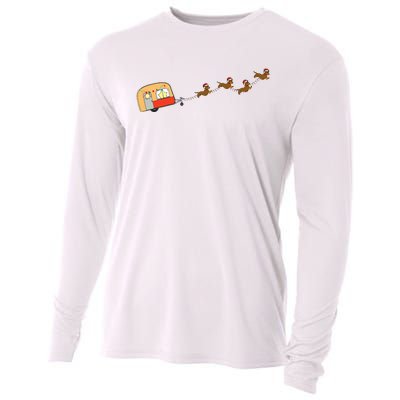 Camper Van Christmas Dachshund Sleigh Doxie Dog Xmas Pajama Cooling Performance Long Sleeve Crew