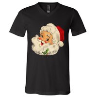 Cool Vintage Christmas Santa Claus Face V-Neck T-Shirt