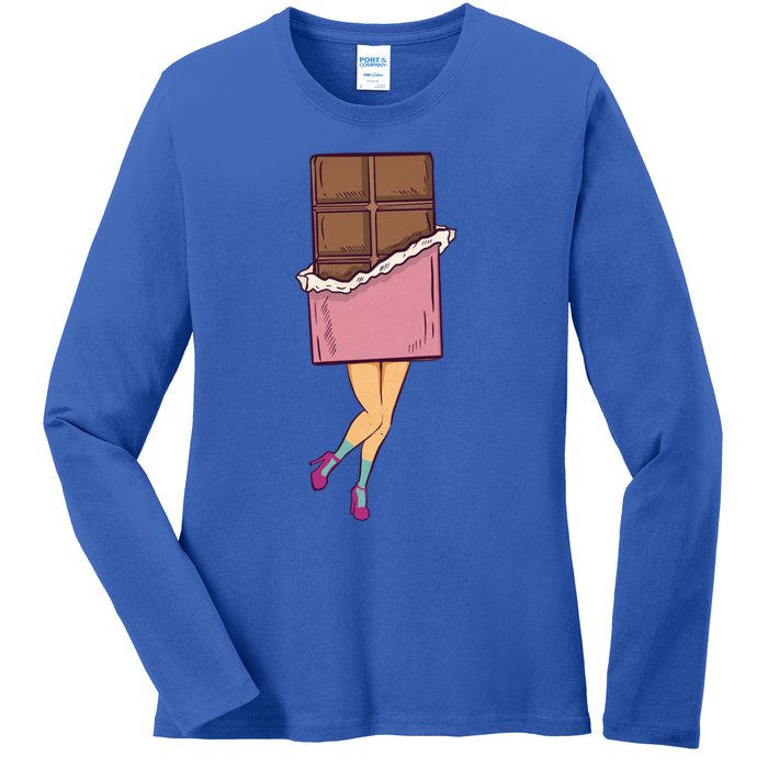 Chocolate Vintage Chocoholic Cocoa Choco Candy Cute Gift Chocolate Meaningful Gi Ladies Long Sleeve Shirt