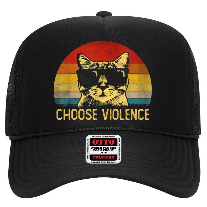 Choose Violence Cat Vintage High Crown Mesh Back Trucker Hat