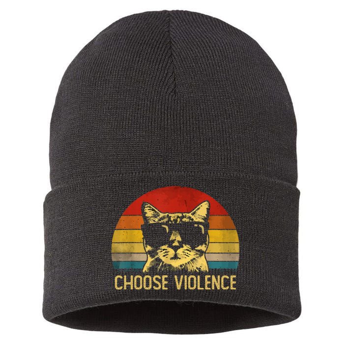 Choose Violence Cat Vintage Sustainable Knit Beanie