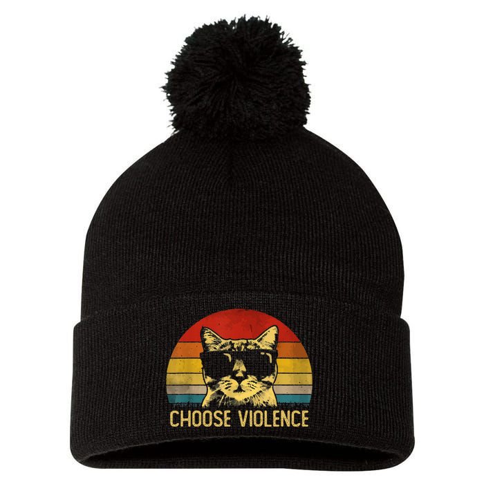 Choose Violence Cat Vintage Pom Pom 12in Knit Beanie