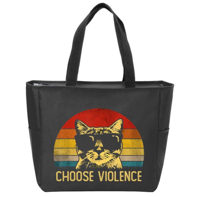 Choose Violence Cat Vintage Zip Tote Bag