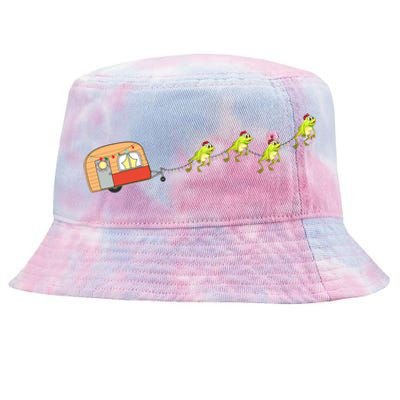 Camper Van Christmas Frog Sleigh Cute Animal Xmas Pajama Gift Tie-Dyed Bucket Hat