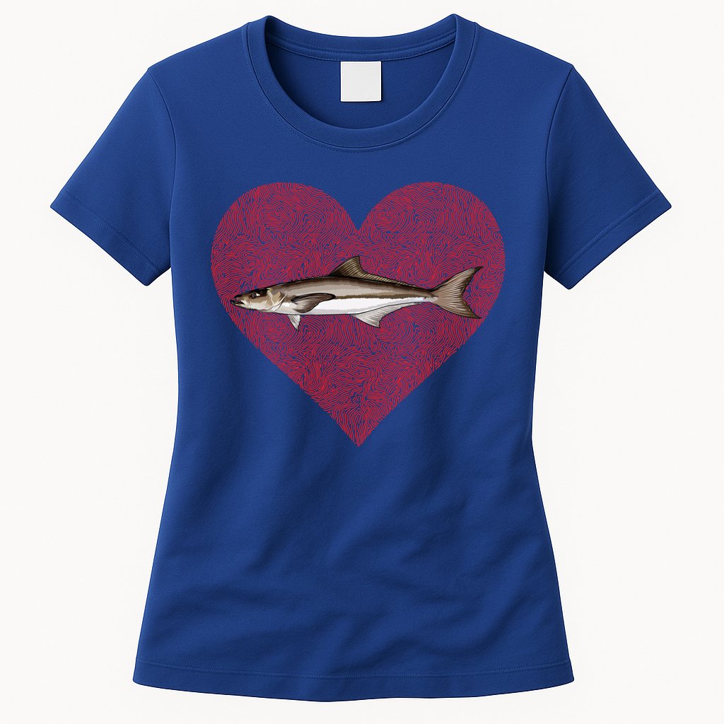 Cobia Valentines Day Fish Love Fingerprint Gift Womens T-Shirt