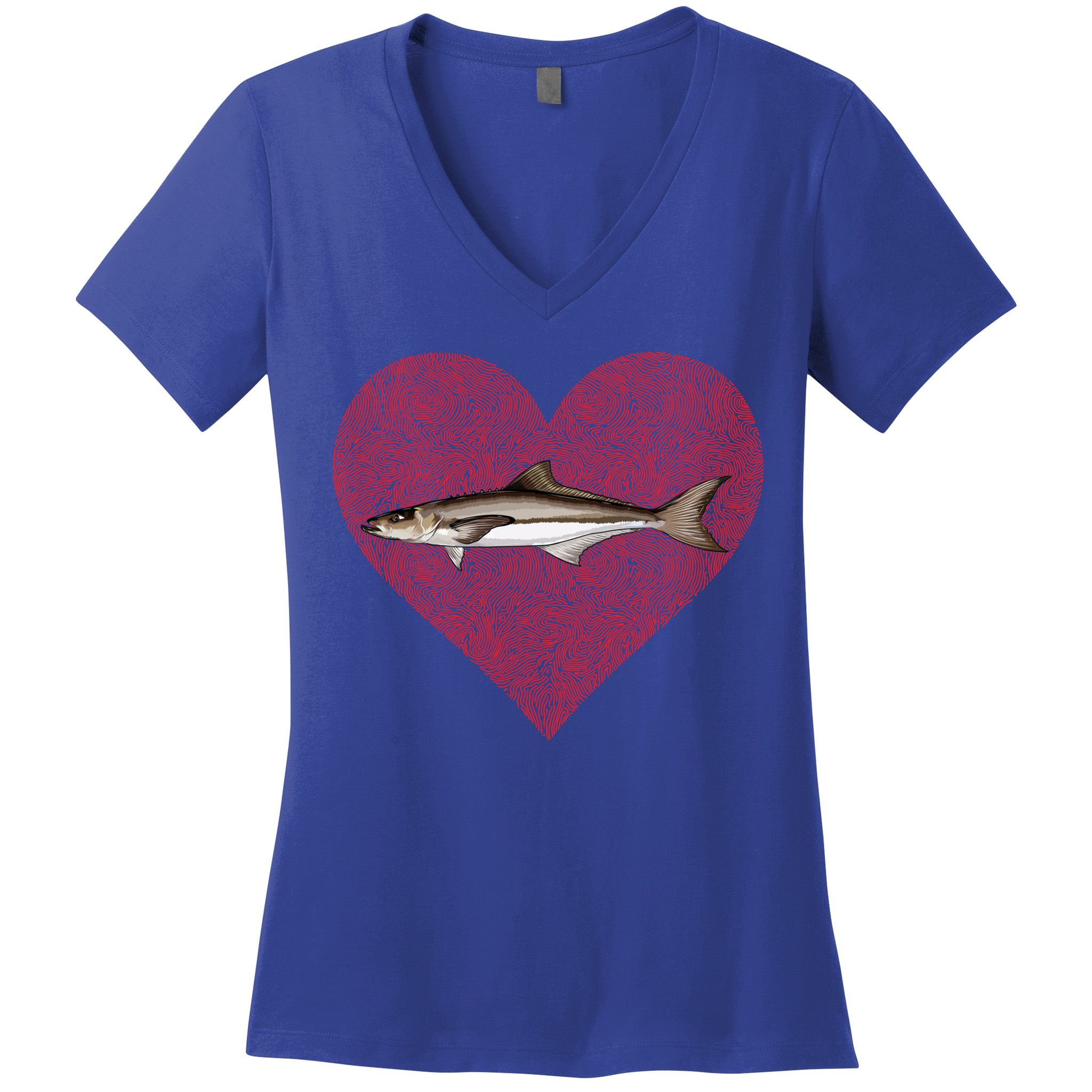 Cobia Valentines Day Fish Love Fingerprint Gift Women's V-Neck T-Shirt
