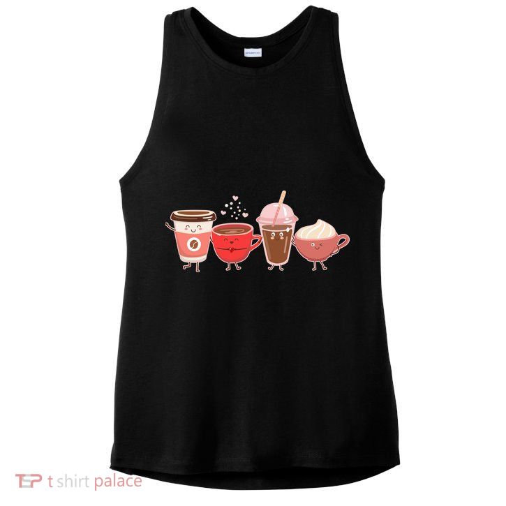 Cute Valentine Day Coffee Lover Ladies PosiCharge Tri-Blend Wicking Tank