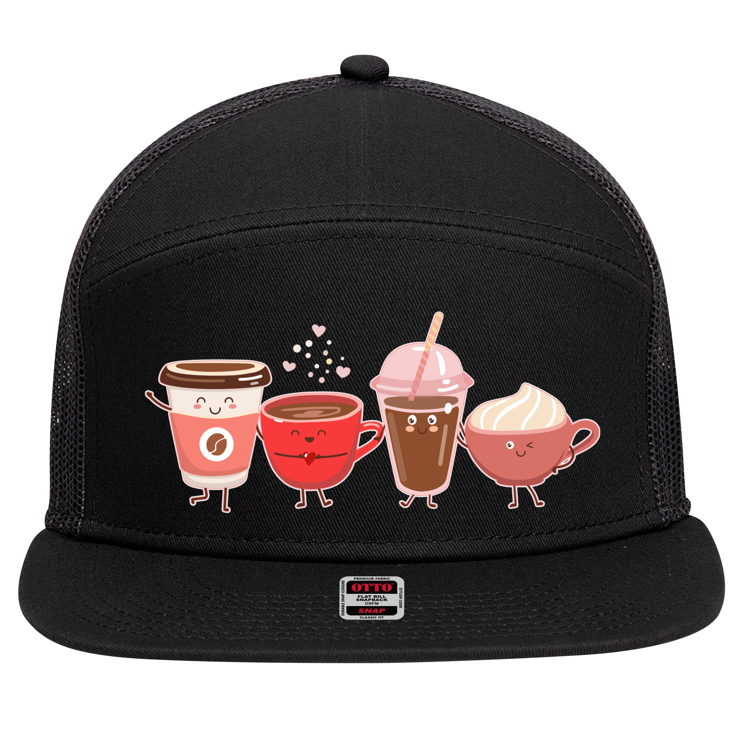 Cute Valentine Day Coffee Lover 7 Panel Mesh Trucker Snapback Hat