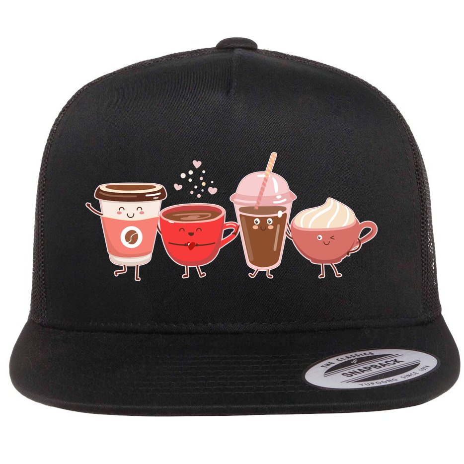 Cute Valentine Day Coffee Lover Flat Bill Trucker Hat