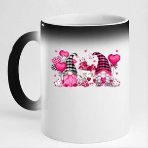 Cute Valentines Day Coffee Gnomes With Pink Heart Balloon Cool Gift 11oz Black Color Changing Mug