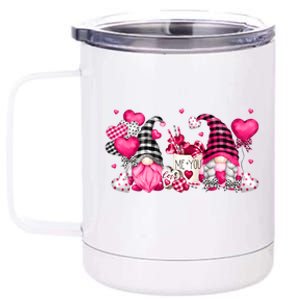 Cute Valentines Day Coffee Gnomes With Pink Heart Balloon Cool Gift 12 oz Stainless Steel Tumbler Cup