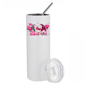 Cute Valentines Day Coffee Gnomes With Pink Heart Balloon Cool Gift Stainless Steel Tumbler