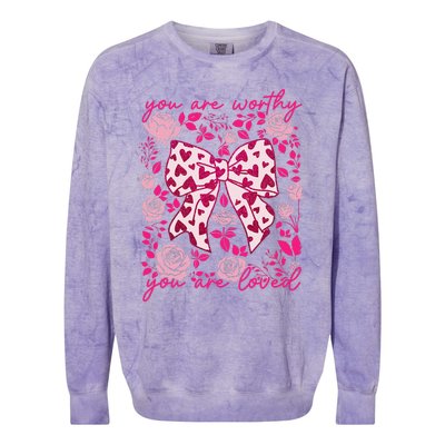 Checkered ValentineS Day Heart Coquette Bow Retro Valentine Colorblast Crewneck Sweatshirt