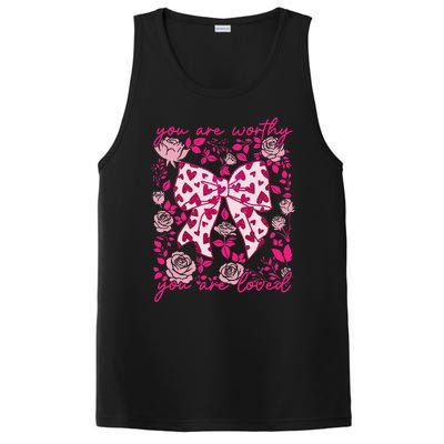 Checkered ValentineS Day Heart Coquette Bow Retro Valentine PosiCharge Competitor Tank