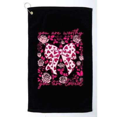 Checkered ValentineS Day Heart Coquette Bow Retro Valentine Platinum Collection Golf Towel