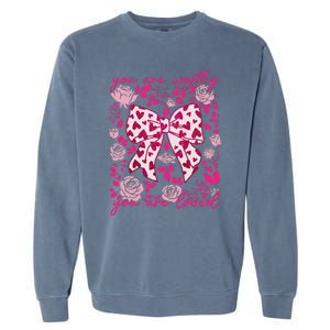 Checkered ValentineS Day Heart Coquette Bow Retro Valentine Garment-Dyed Sweatshirt