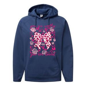 Checkered ValentineS Day Heart Coquette Bow Retro Valentine Performance Fleece Hoodie