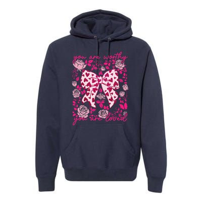 Checkered ValentineS Day Heart Coquette Bow Retro Valentine Premium Hoodie