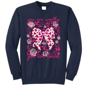 Checkered ValentineS Day Heart Coquette Bow Retro Valentine Tall Sweatshirt