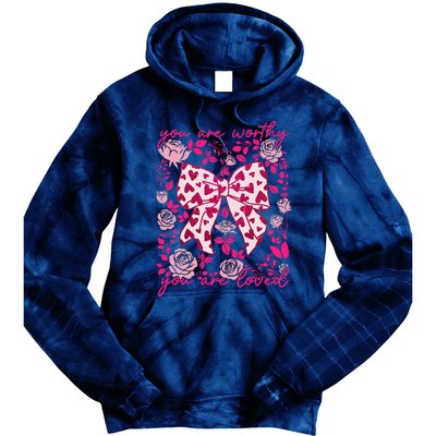 Checkered ValentineS Day Heart Coquette Bow Retro Valentine Tie Dye Hoodie