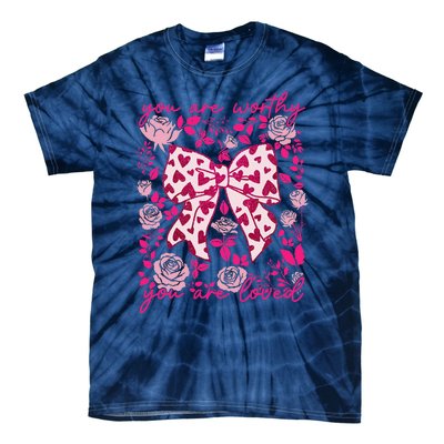 Checkered ValentineS Day Heart Coquette Bow Retro Valentine Tie-Dye T-Shirt