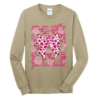 Checkered ValentineS Day Heart Coquette Bow Retro Valentine Tall Long Sleeve T-Shirt