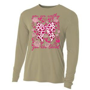 Checkered ValentineS Day Heart Coquette Bow Retro Valentine Cooling Performance Long Sleeve Crew