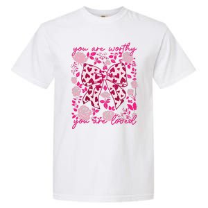 Checkered ValentineS Day Heart Coquette Bow Retro Valentine Garment-Dyed Heavyweight T-Shirt