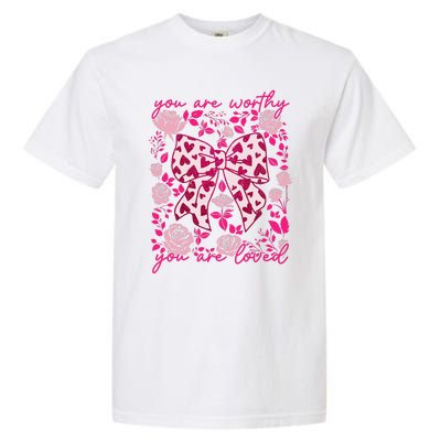 Checkered ValentineS Day Heart Coquette Bow Retro Valentine Garment-Dyed Heavyweight T-Shirt